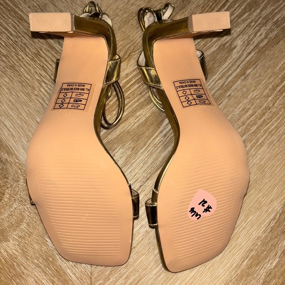 NWOT Lulus Troyes Gold Square Toe Lace-Up High Heel Sandals‎ - Picture 8 of 8